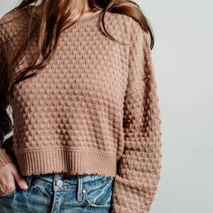 Blush Cropped Textured‎ Knit Sweater Cropped Oversized Scoop Neck Lightweight Lg
